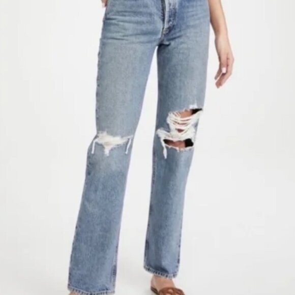 Agolde Lana Mid Rise Vintage Straight Backdrop Light Wash Size 23 Tailored - Picture 3 of 4